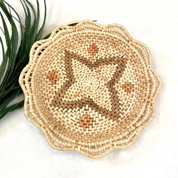 Vintage Other - Vintage Woven Wicker Basket Brown Flower Design